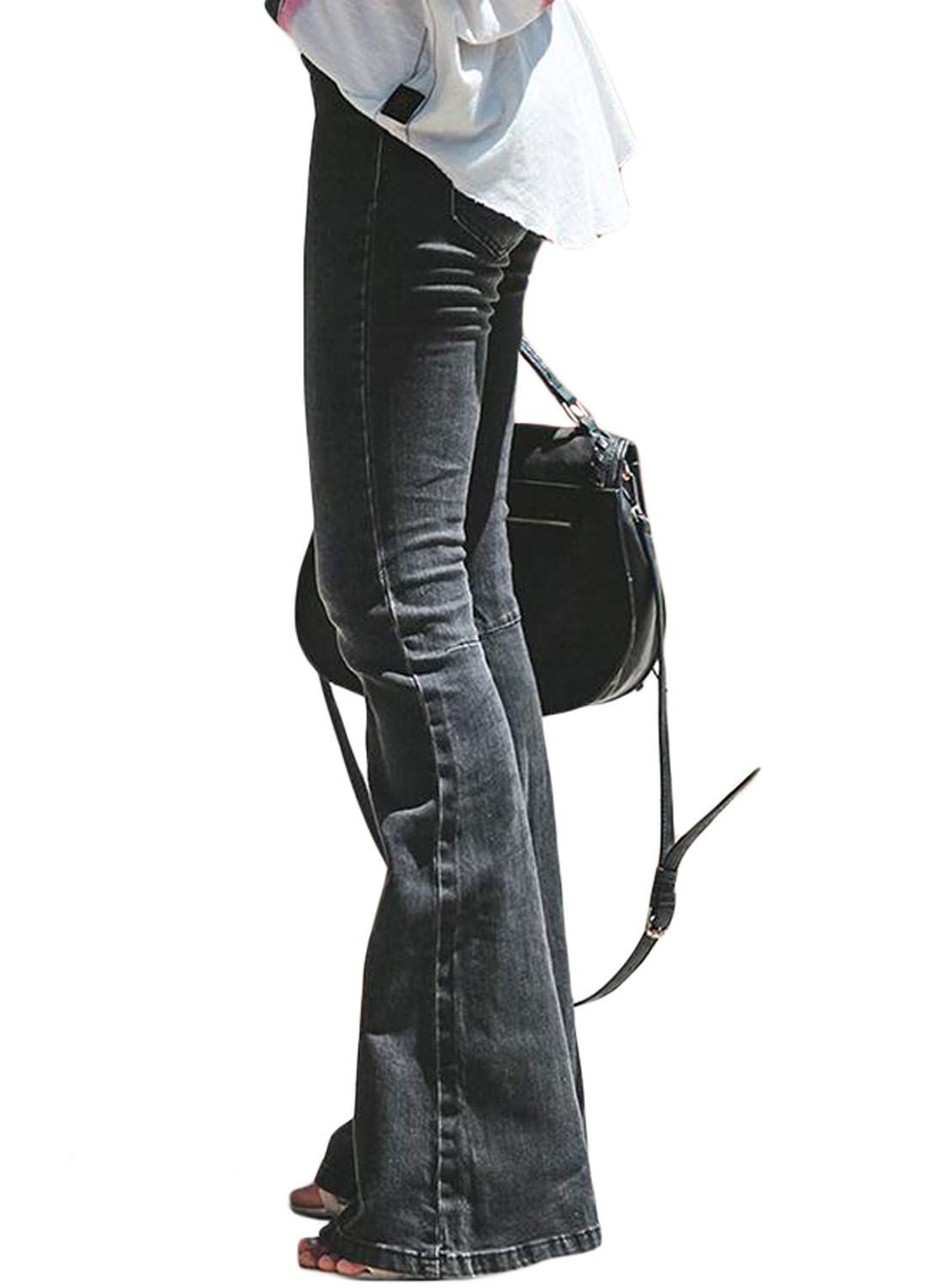 **Sidefeel Women's Ripped Flare Jeans - Mid Rise Stretch Denim Pants, Size 12, Black - Perfect for Casual Outfits & Boho Style**