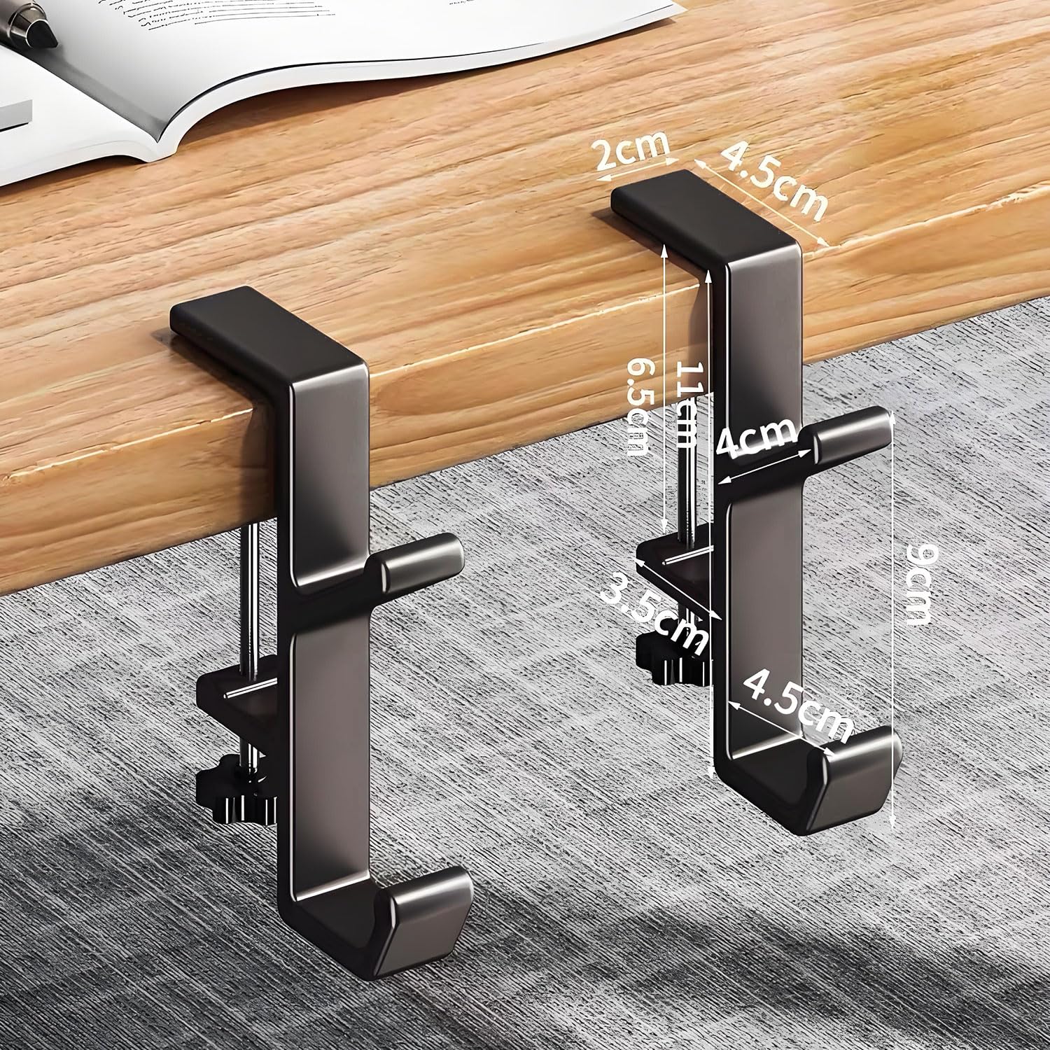 Premium Aluminum Alloy Under Desk Headphone Stand - JAKO Space-Saving Headset Hanger Holder for Gaming PC & Office Setup, Ergonomic Clamp Hook Mount for Computer Desk Accessories (Black) - Perfect for Streamers, Gamers & Home Office Workspace Organization