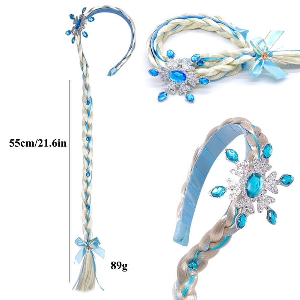 Princess Elsa Cosplay Wig Set - Long Braided Hair with Necklace, Bracelet, Earrings & Hair Clips | Disney Frozen Dress Up Costume Accessories for Girls Birthday & Halloween Parties