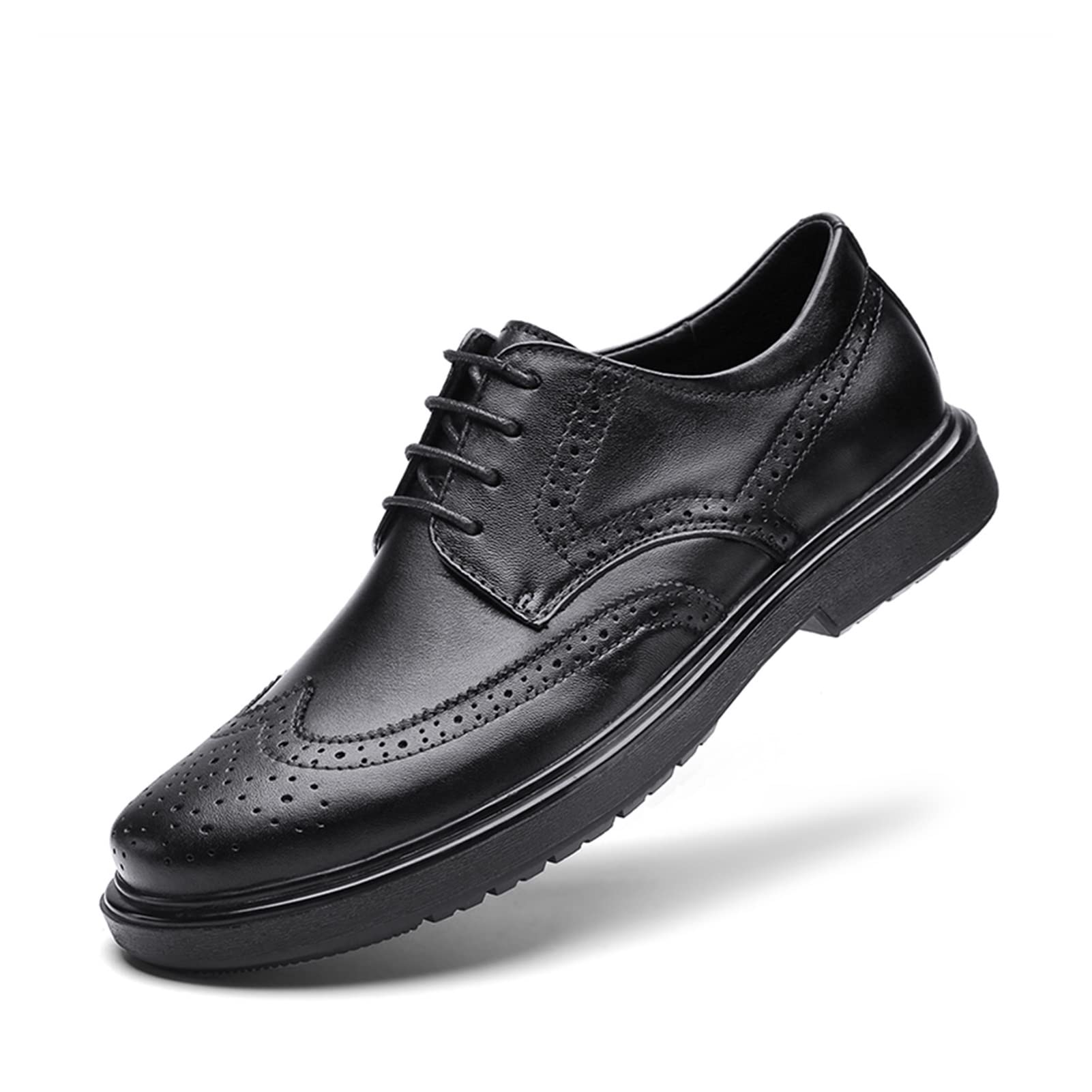Men's Leather Dress Shoes - Oxford Lace Up Brogue Wing Tip Derby Shoes for Men | Slip Resistant Anti-Slip Block Heel | Formal Business, Wedding & Prom Occasions