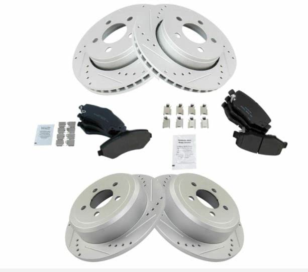 High-Performance Drilled & Slotted Brake Rotors with Ceramic Pads - Front & Rear Replacement Kit for Jeep Wrangler, Grand Cherokee | Enhanced Stopping Power & Heat Dissipation for Off-Roading, Towing & Daily Driving