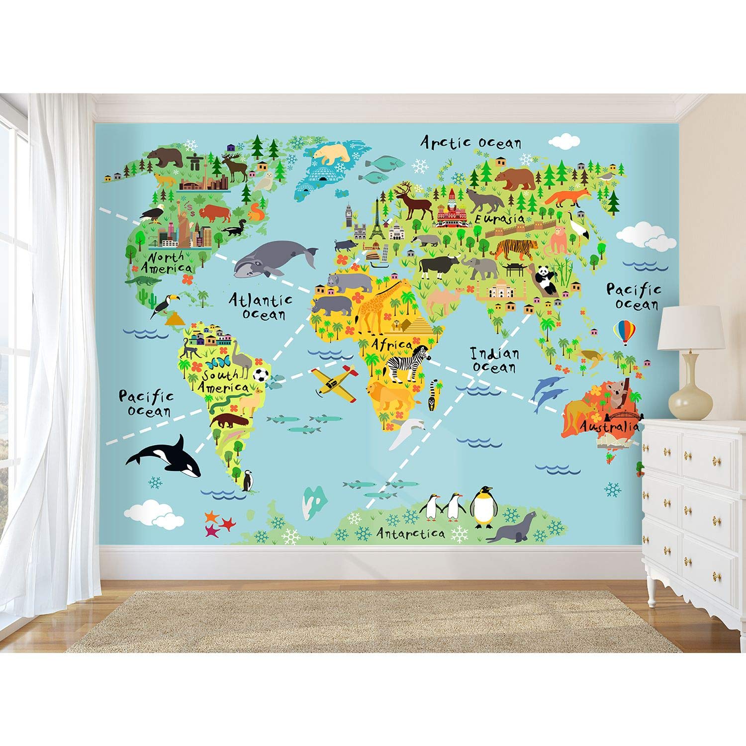 Startonight Animal Map Mural Wall Art - 100