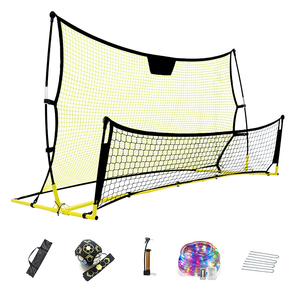 **Portable 2-in-1 Soccer Rebounder Net 7ft x 4ft – Free Trainer & 23.6ft LED Lights – Improve Dribbling, Passing & Shooting – Includes Carrying Bag – Perfect for Backyard, Training & Solo Practice**