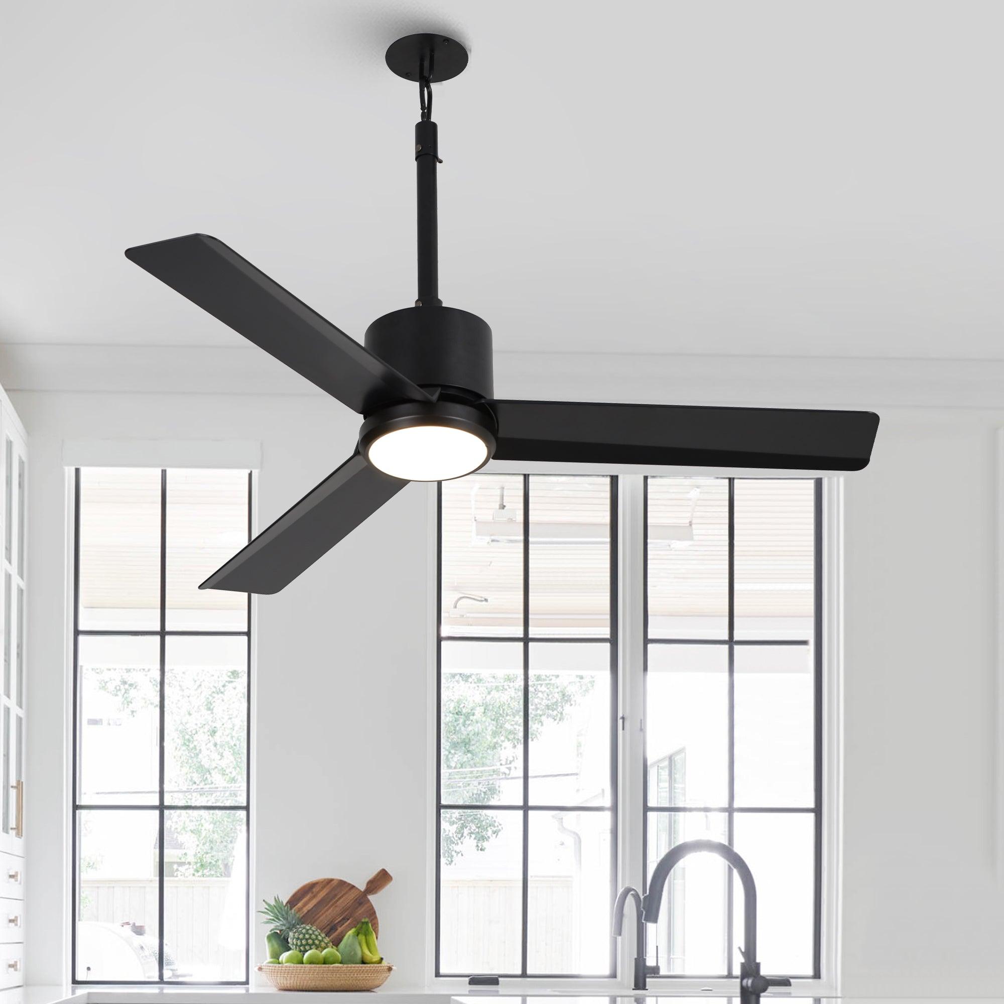 42 Inch IP65 Waterproof Ceiling Fan with LED Light - Indoor/Outdoor Use for Patio, Pool Area, Bathroom & Covered Porches - Black Finish with Convenient Hanging Hook