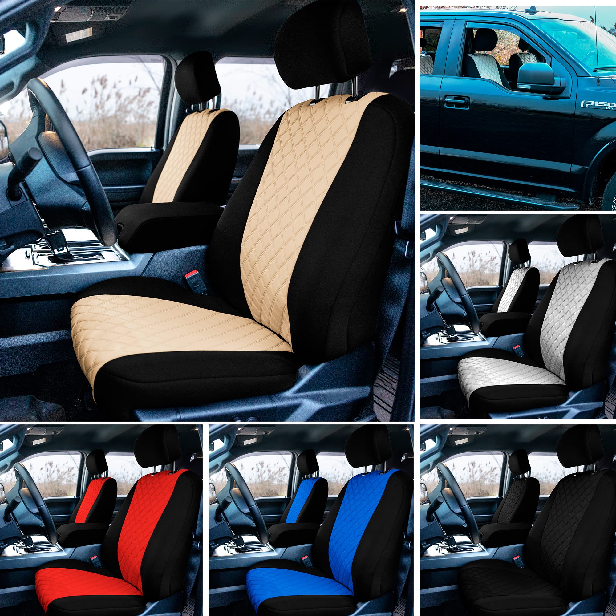 Custom Fit Neosupreme Seat Covers for Ford F150 XLT/Lariat/Raptor (2021-2023) - Water Resistant Neoprene Front Seat Covers with Red Interior Accessories | Perfect for Off-Roading, Daily Commuting & Truck Protection