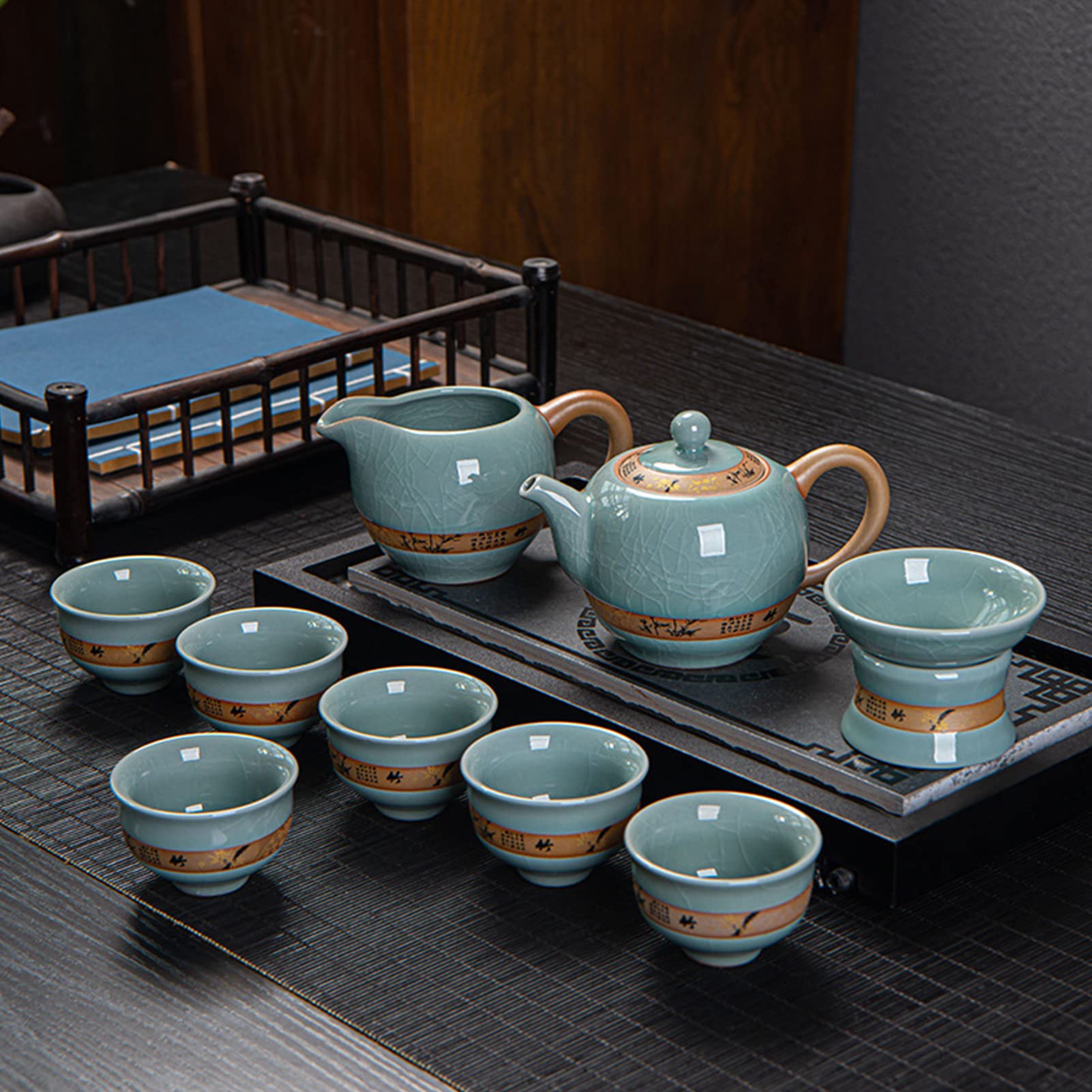 Premium ORHA 9-Piece Chinese Ceramic Tea Set - Kung Fu Teapot, Gongdao Cup, Tea Infuser & 6 Tea Cups - Elegant Gift for Clients, Home, Restaurant or Tea House - Perfect for Traditional Tea Ceremonies & Relaxing Afternoon Tea Time