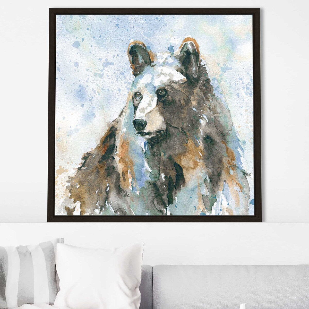 Black Bear On Blue by Carol Robinson - Premium Floating Canvas Wall Art for Living Room, Bedroom & Office Decor