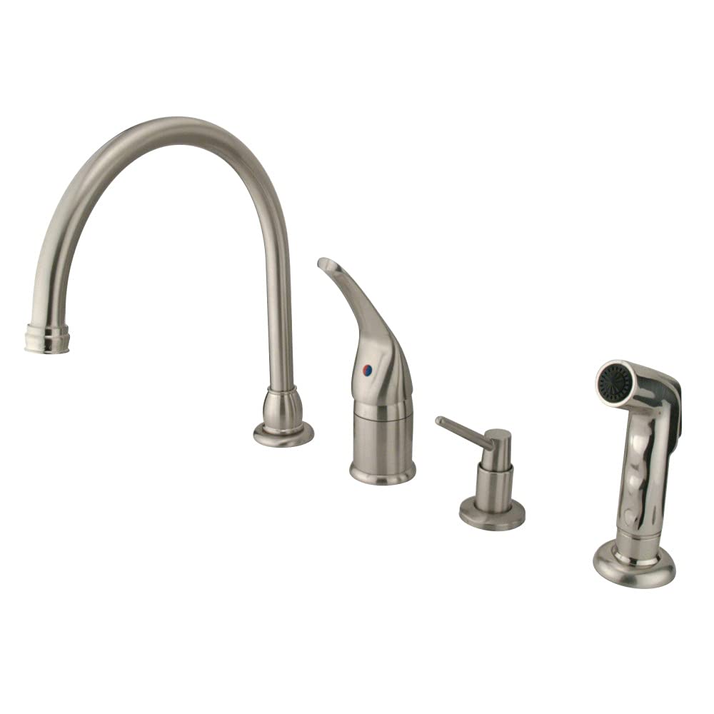 Kingston Brass KB828K8 Chatham Single Lever Kitchen Faucet with Pull Down Sprayer & Built-in Soap Dispenser - Brushed Nickel Finish, 9 Inch Spout Reach - Perfect for Modern Farmhouse & Contemporary Kitchen Sinks