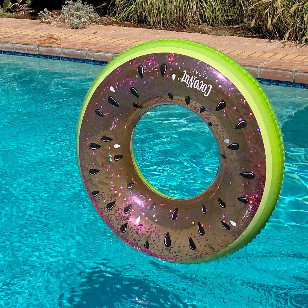 **Coconut Float Watermelon Glitter 42-Inch Inflatable Pool Ring for Summer Fun, Beach Parties, and Pool Relaxation**