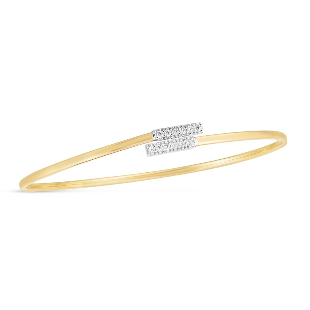 14K Gold Diamond Bypass Bar Bangle Bracelet for Women - Elegant Stackable Jewelry for Parties, Weddings & Everyday Wear