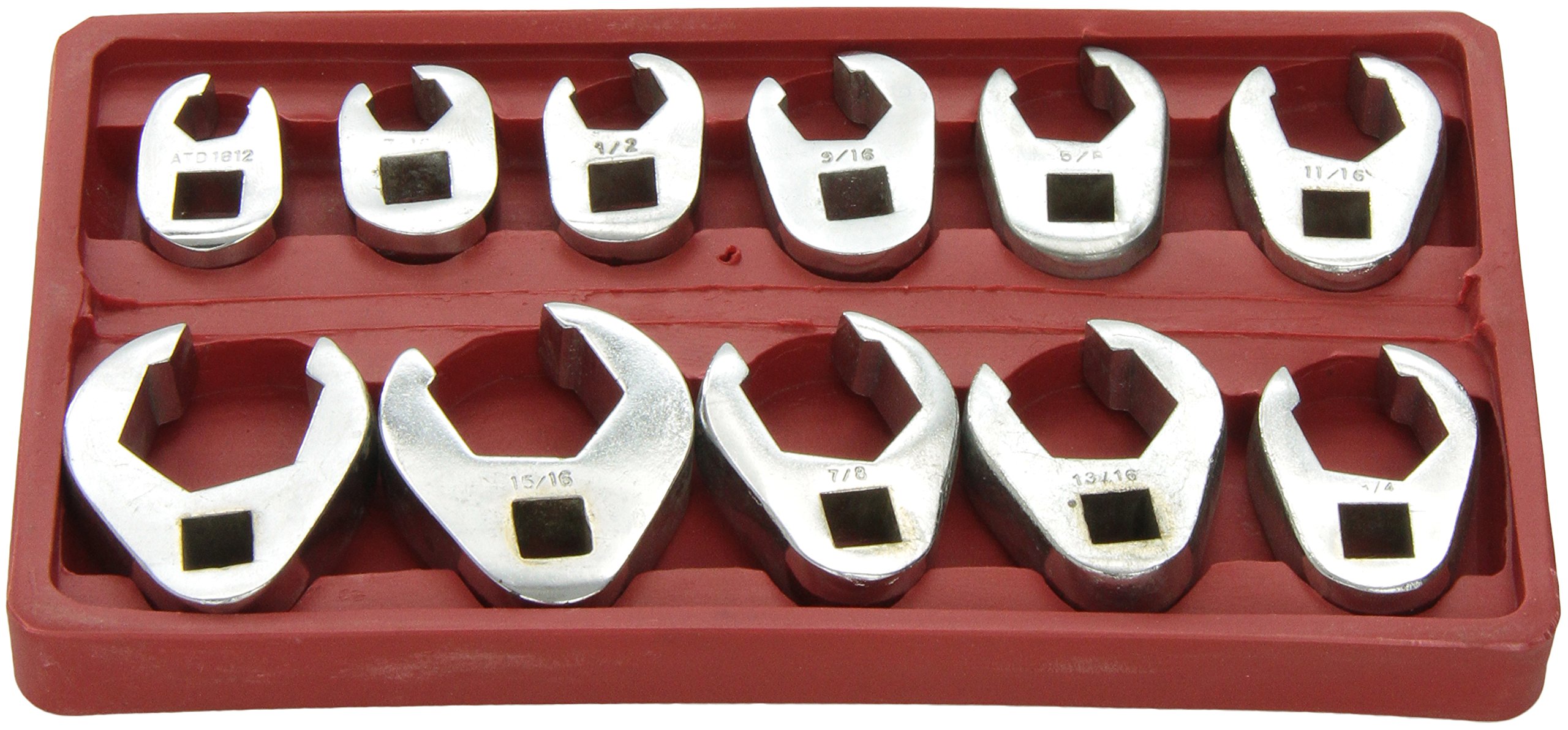 ATD Tools 1090 11-Piece SAE Crowfoot Wrench Set - Professional Automotive Repair Kit for Tight Spaces & Plumbing Work