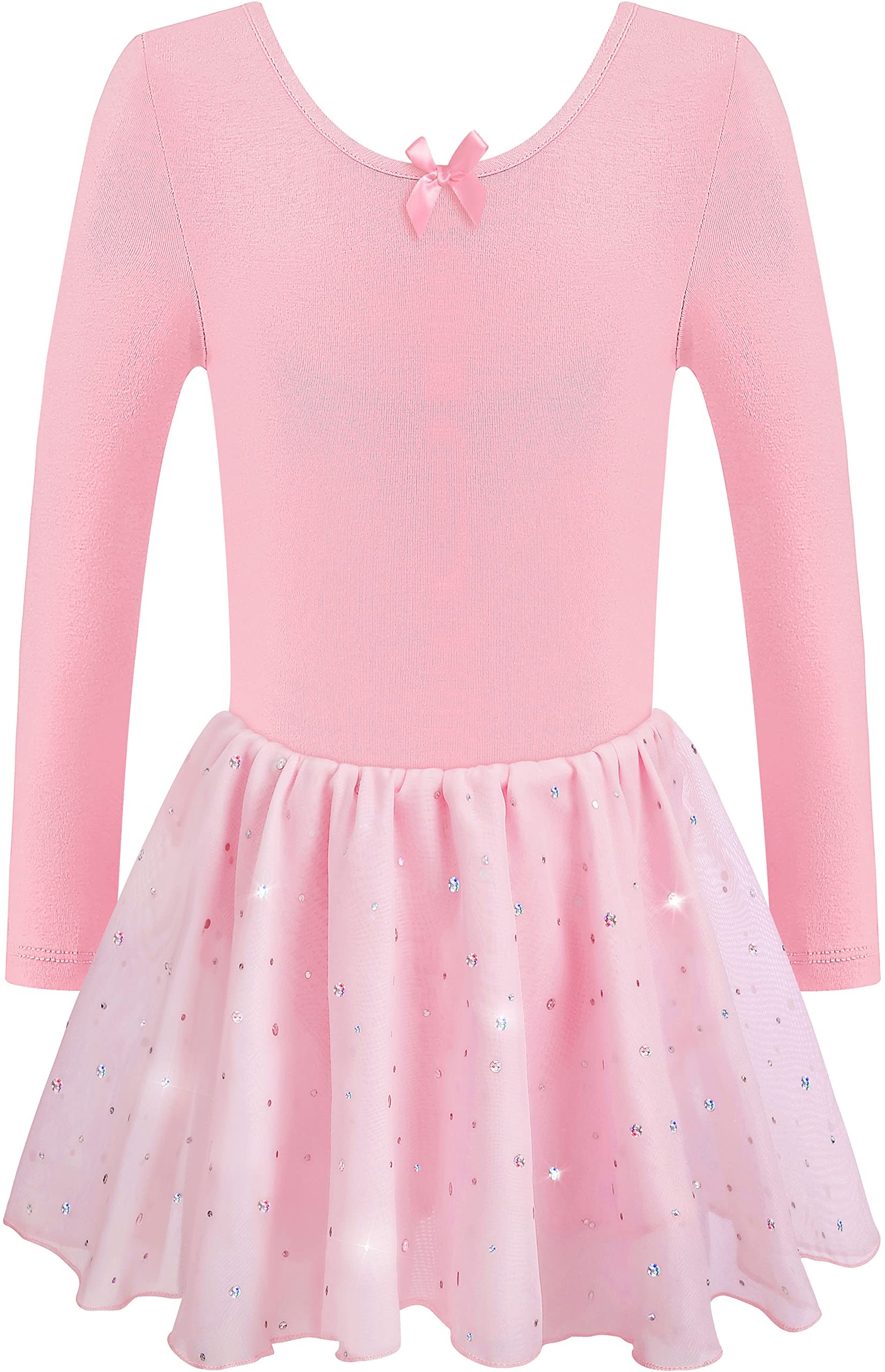 DANSHOW Girls Glitter Ballet Leotard with Tutu Skirt & Petal Sleeves - Sparkly Dance Costume for Recitals, Performances, and Ballet Practice