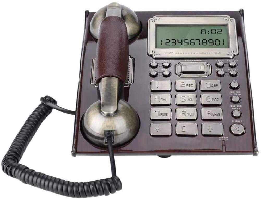 YUBIN Retro Vintage Landline Phone for Seniors - European Style Desktop & Wall-Mounted Dual-Use Home Telephone with Volume Control & Alarm Clock - Perfect for Office, Home, Hotel & Elderly Care