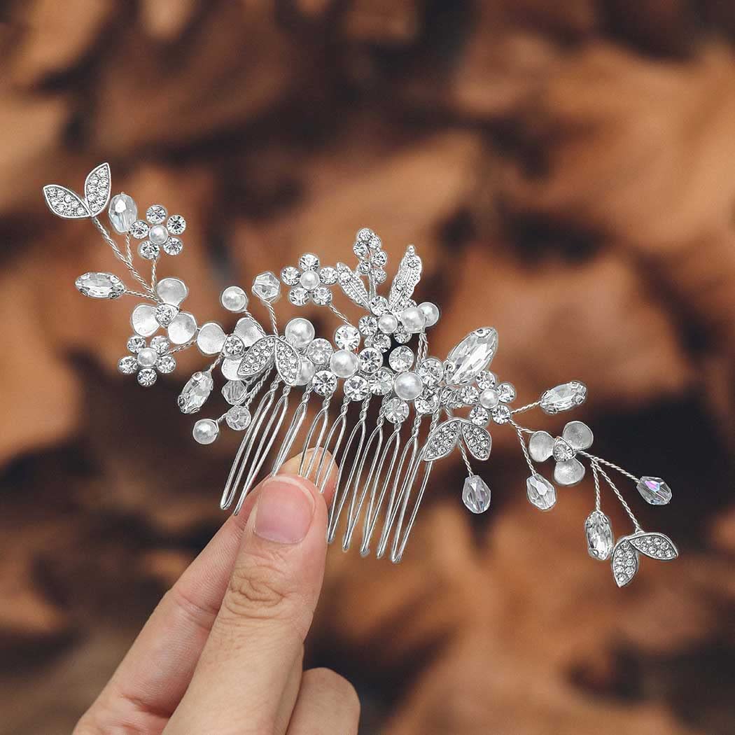 Casdre Crystal Wedding Hair Comb - Rhinestone Bridal Hairpiece with Floral Design for Women & Girls (Silver) | Perfect for Brides, Bridesmaids, Prom & Special Occasions