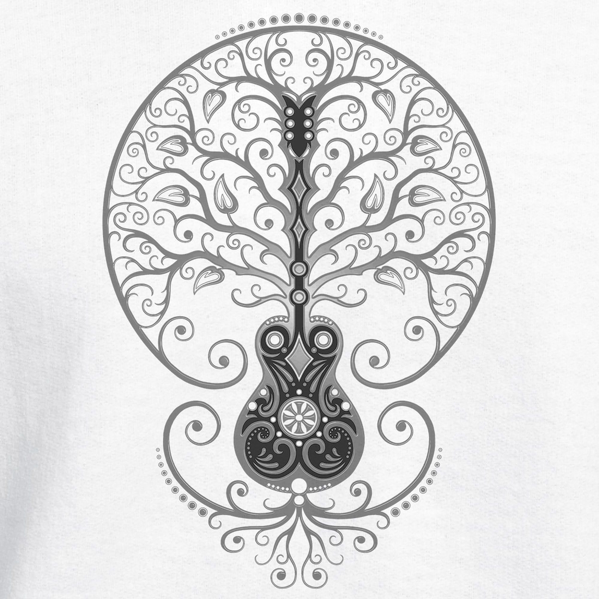 Men's Light Gray Guitar Tree of Life Hooded Sweatshirt - Regular Fit Casual Pullover Hoodie for Music Lovers | Perfect for Concerts, Gifts & Everyday Wear