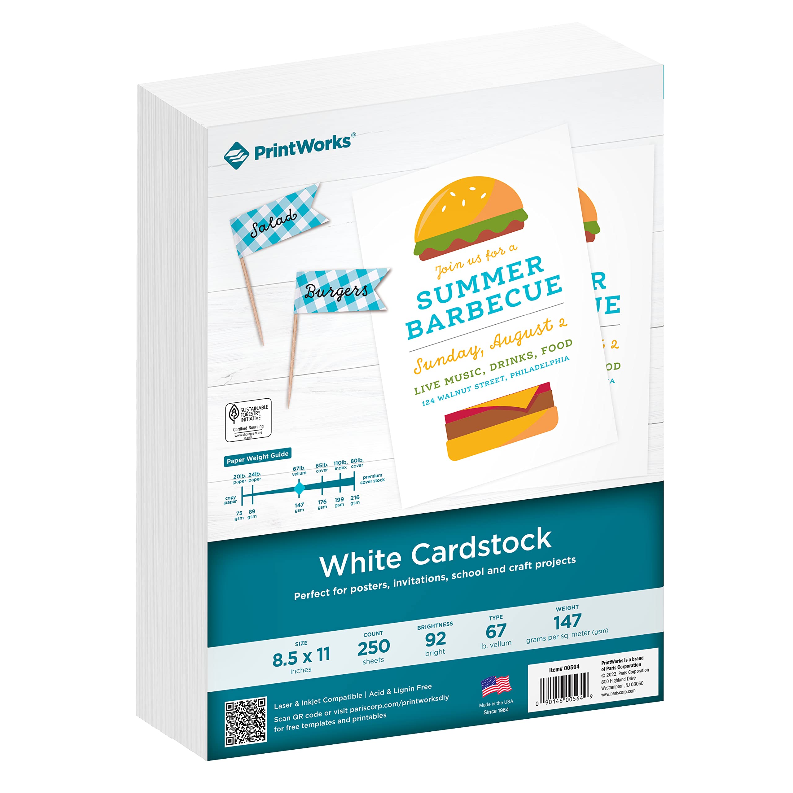 Premium Printworks White Cardstock Paper - 67 lb. Vellum, 92 Brightness, 250 Sheets, 8.5