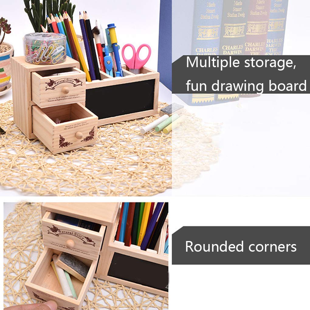 Premium Wooden Office Organizer with Drawer - Pencil Holder, Blackboard & Message Board for Desk Organization | Perfect for Home Office, Study Desk & Workspace Accessories