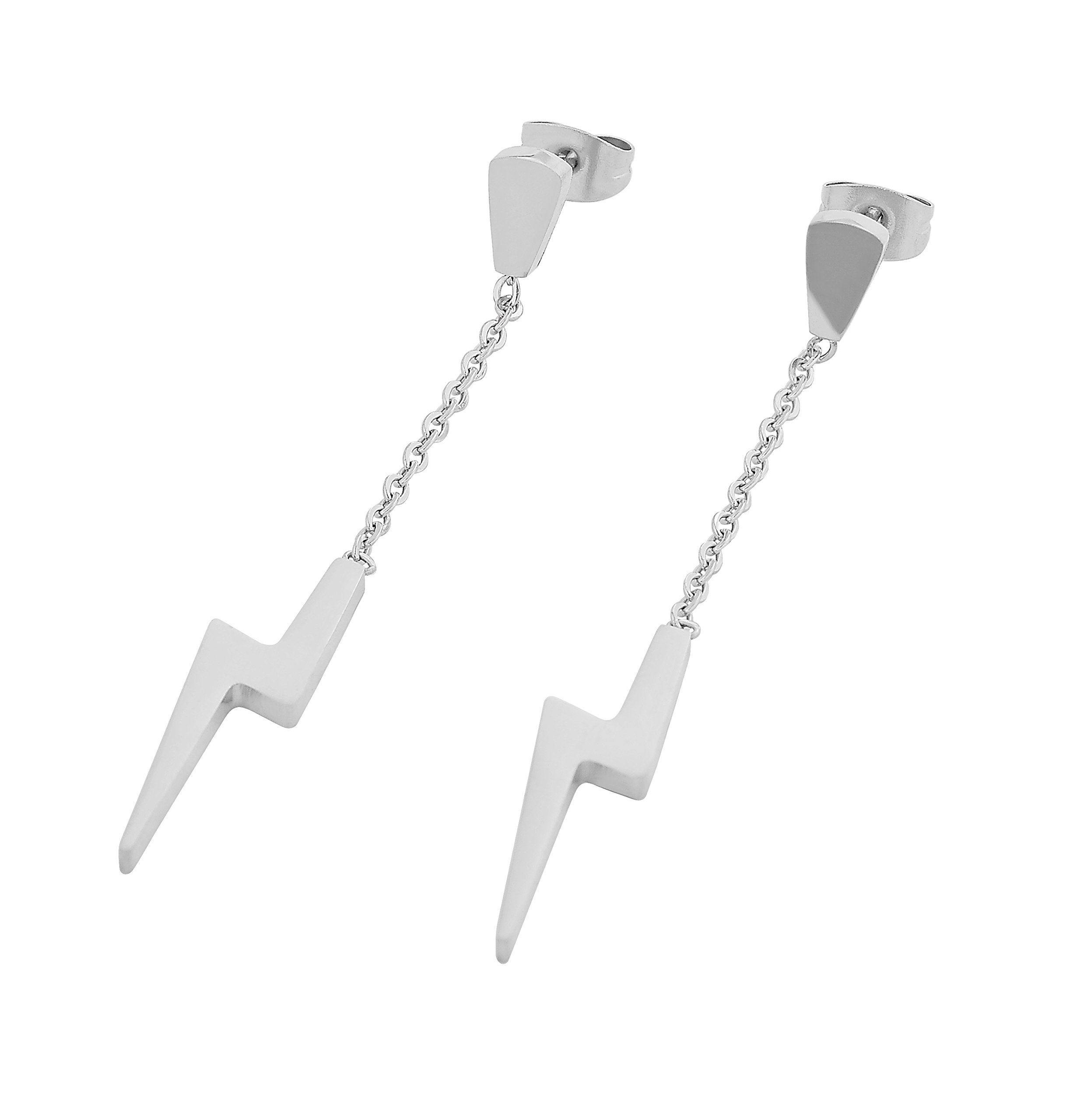Edforce Stainless Steel Women's Lightning Bolt Dangle Earrings - 60mm/2.4in Hypoallergenic Fashion Jewelry for Parties, Gifts & Everyday Wear