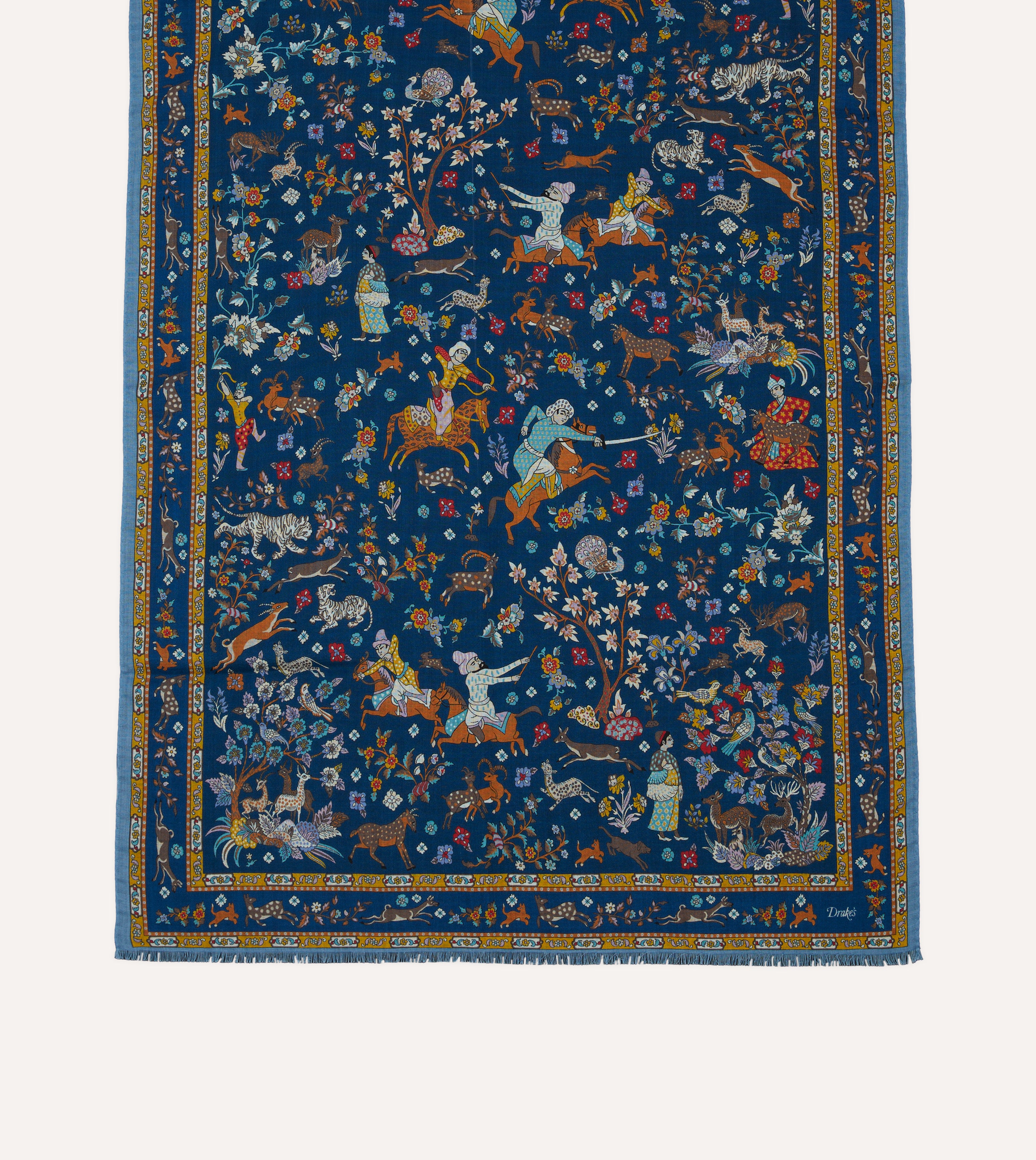 Navy Blue Mughal Print Wool Silk Scarf for Women - Lightweight Summer Shawl Wrap - Perfect for Travel, Beach Cover-Up & Boho Fashion Accessory