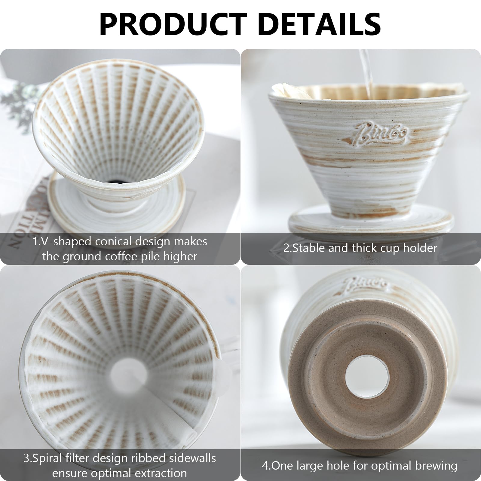 Bincoo Ceramic V60 Pour Over Coffee Dripper Size 01 - Manual Brew Cone for 1-2 Cups, Perfect for Home Baristas & Coffee Lovers (Pink) | Ideal for Morning Brews, Office Use & Thoughtful Gifts