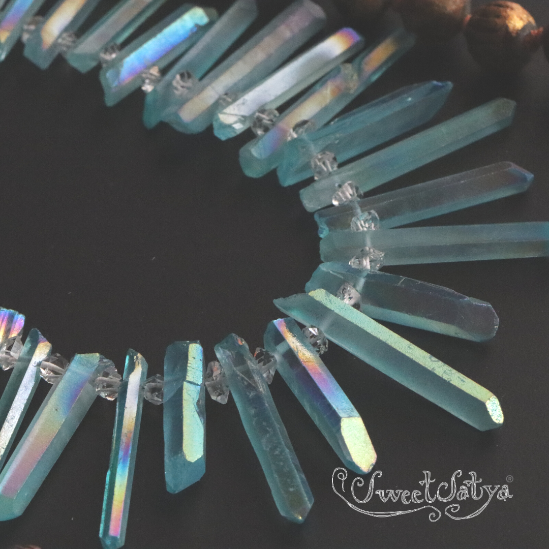 Aqua Aura Crystal Point Necklace - Natural Healing Stone Pendant for Women, Chakra Balancing Jewelry | Perfect for Meditation, Yoga & Spiritual Gifts