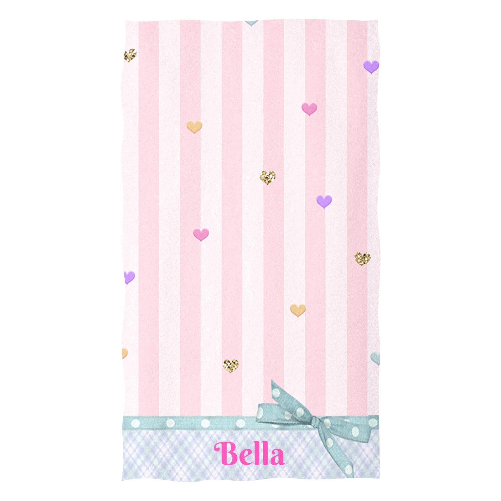 Personalized Hand Towels with Name - Pink Stripe & Heart Design - Soft Microfiber Bath Towel (16x28 Inches) for Bathroom, Kitchen, Hotel, Gym & Spa - Great for Gifts, Home Decor & Travel Essentials