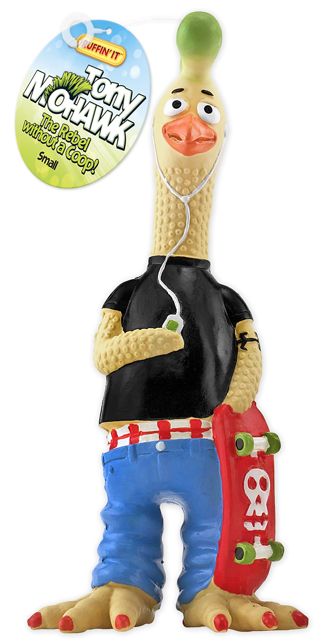 Ruffin' It Tony Mohawk Durable Latex Chicken Dog Toy for Small Dogs - Interactive Chew Toy for Puppies & Indoor Play