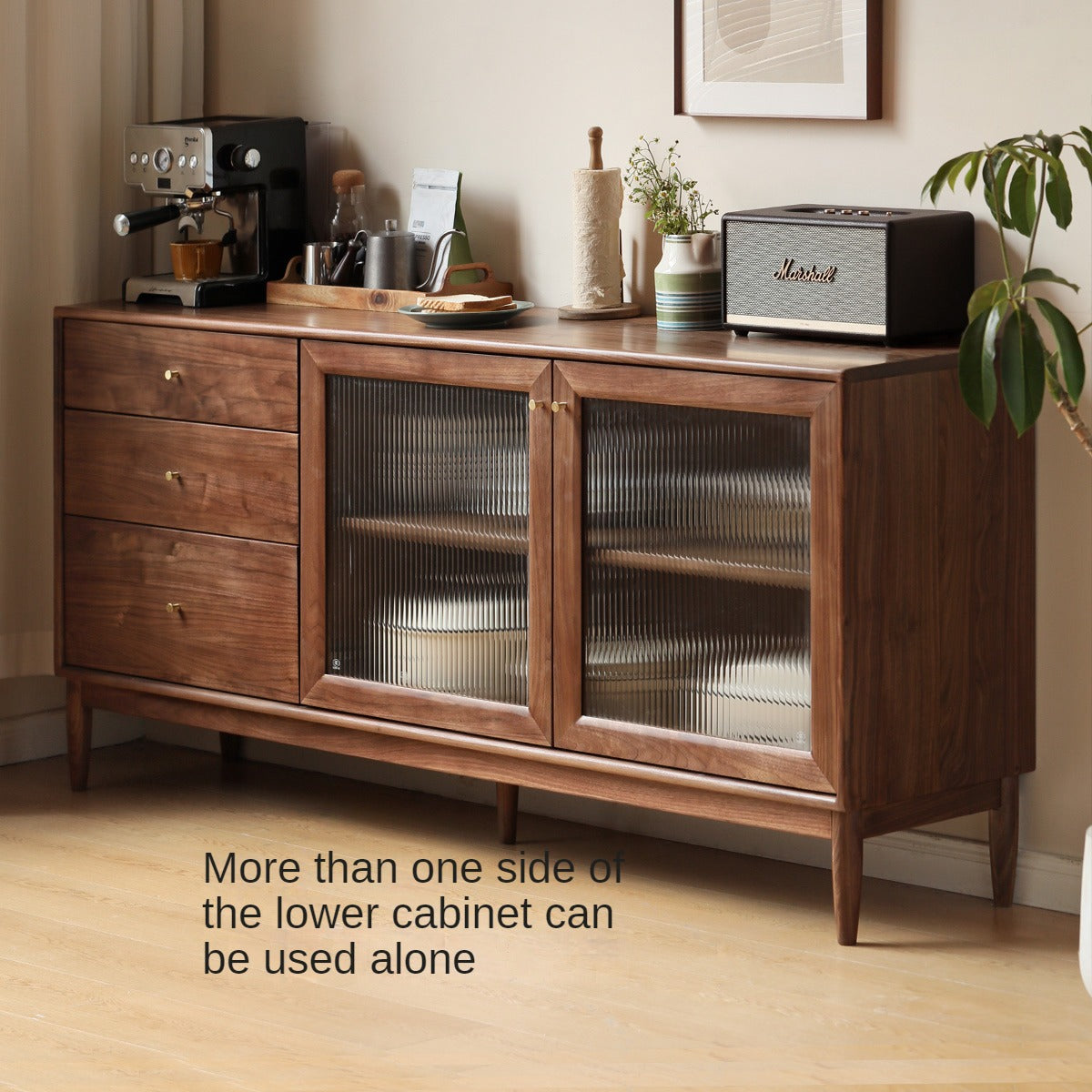 Solid Black Walnut Wood Sideboard Buffet Cabinet - Elegant Dining Room Storage for China, Linens & Entertaining Essentials
