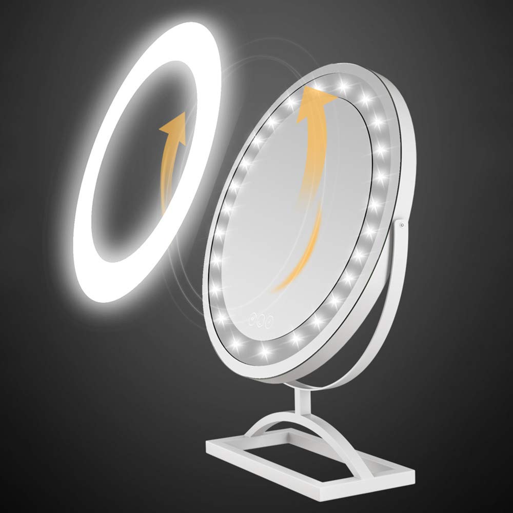 Modern LED Makeup Mirror with Light - Adjustable Desktop Vanity Mirror with Charging Port, 10X Magnification (Gold, White, Black, Rose Gold) 30x39cm, 40x49.2cm, 50x60cm - Perfect for Home Beauty Routine, Professional Makeup Application & Dressing Table Decor