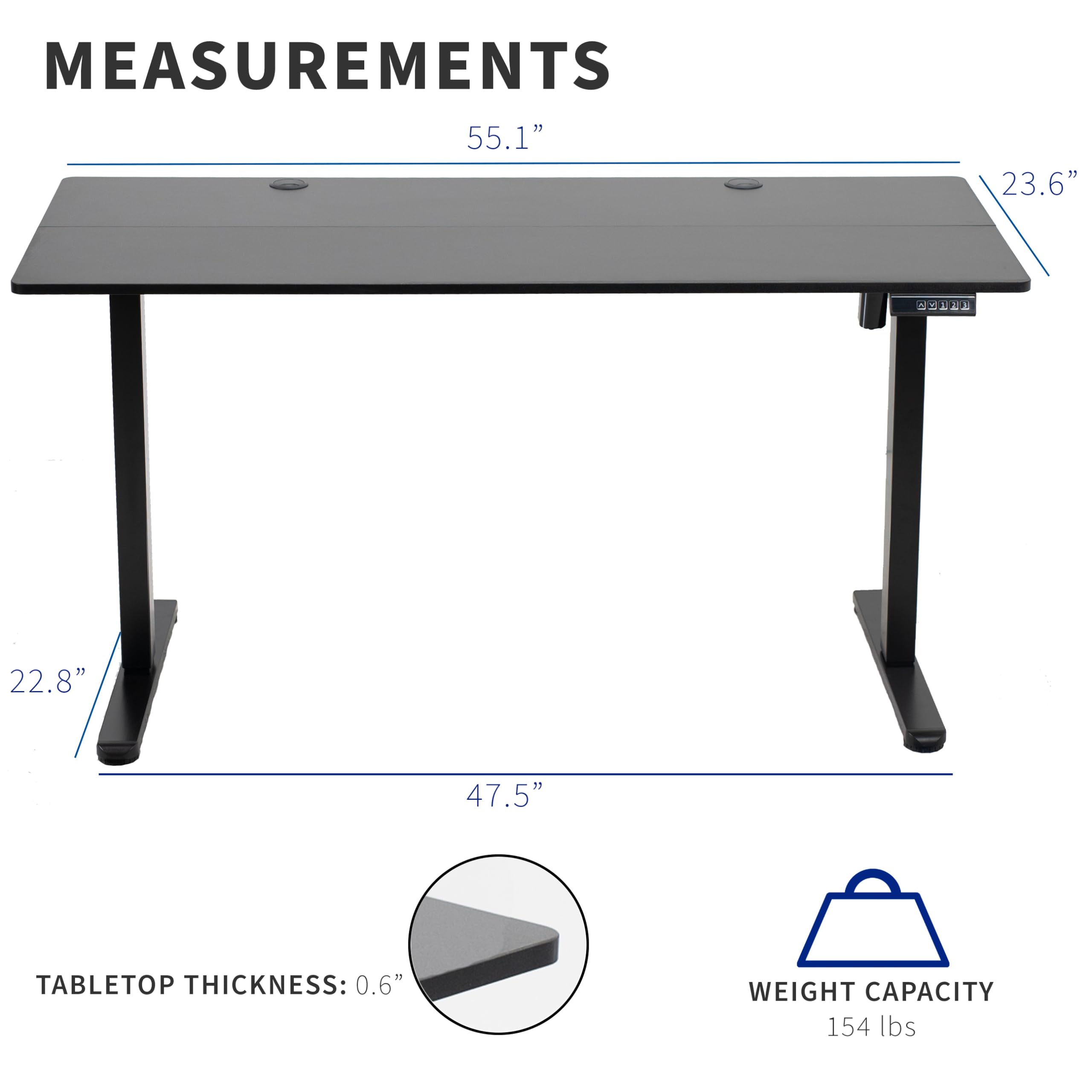 VIVO Electric Height Adjustable Standing Desk 55 x 24 Inches, Memory Controller, Black Top Black Frame (DESK-E155TB) - Perfect for Home Office, Gaming Setup & Workspace Ergonomics