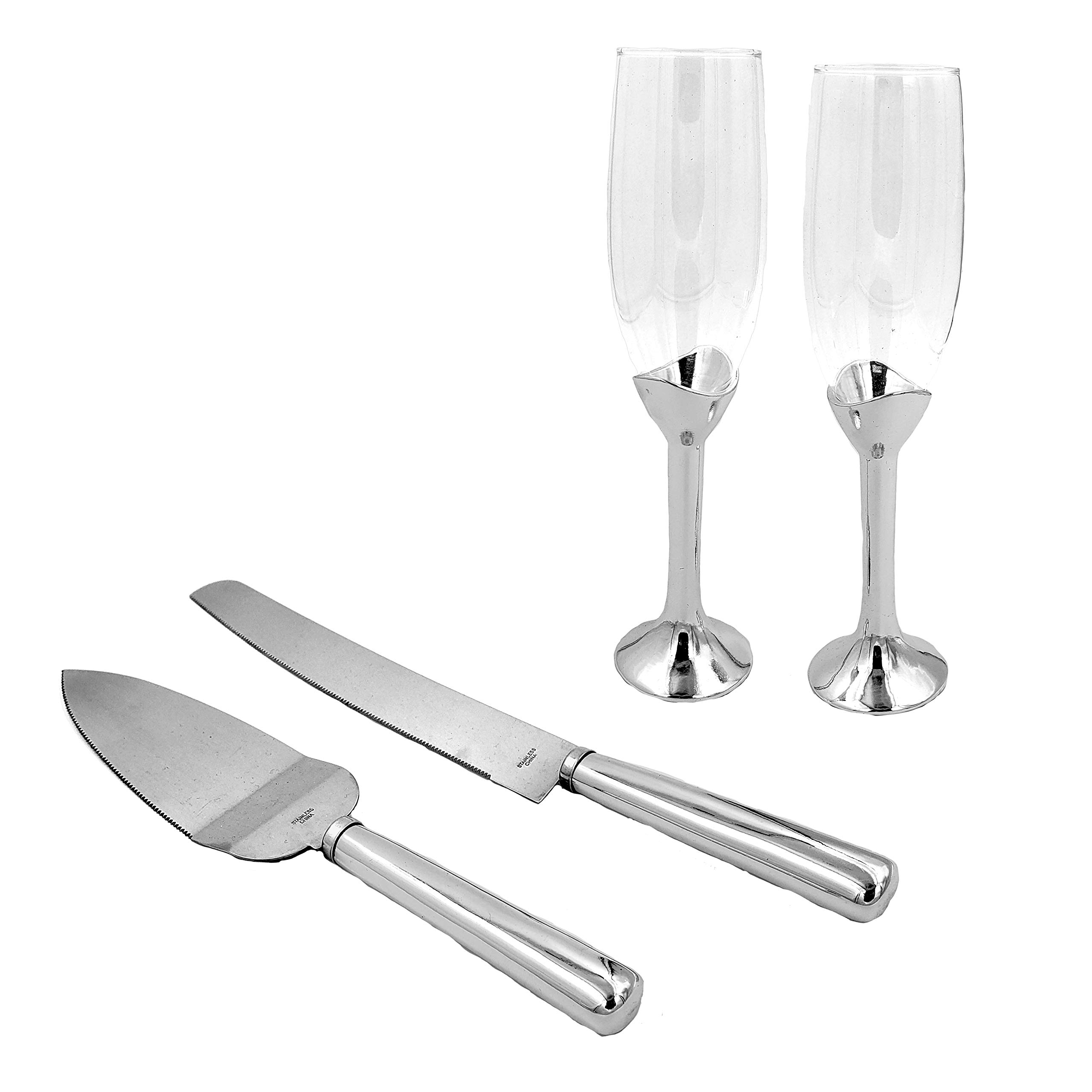 Elegant 4-Piece Cake Knife and Server Set - Stainless Steel Wedding & Party Serving Utensils for Desserts, Cakes, and Special Occasions