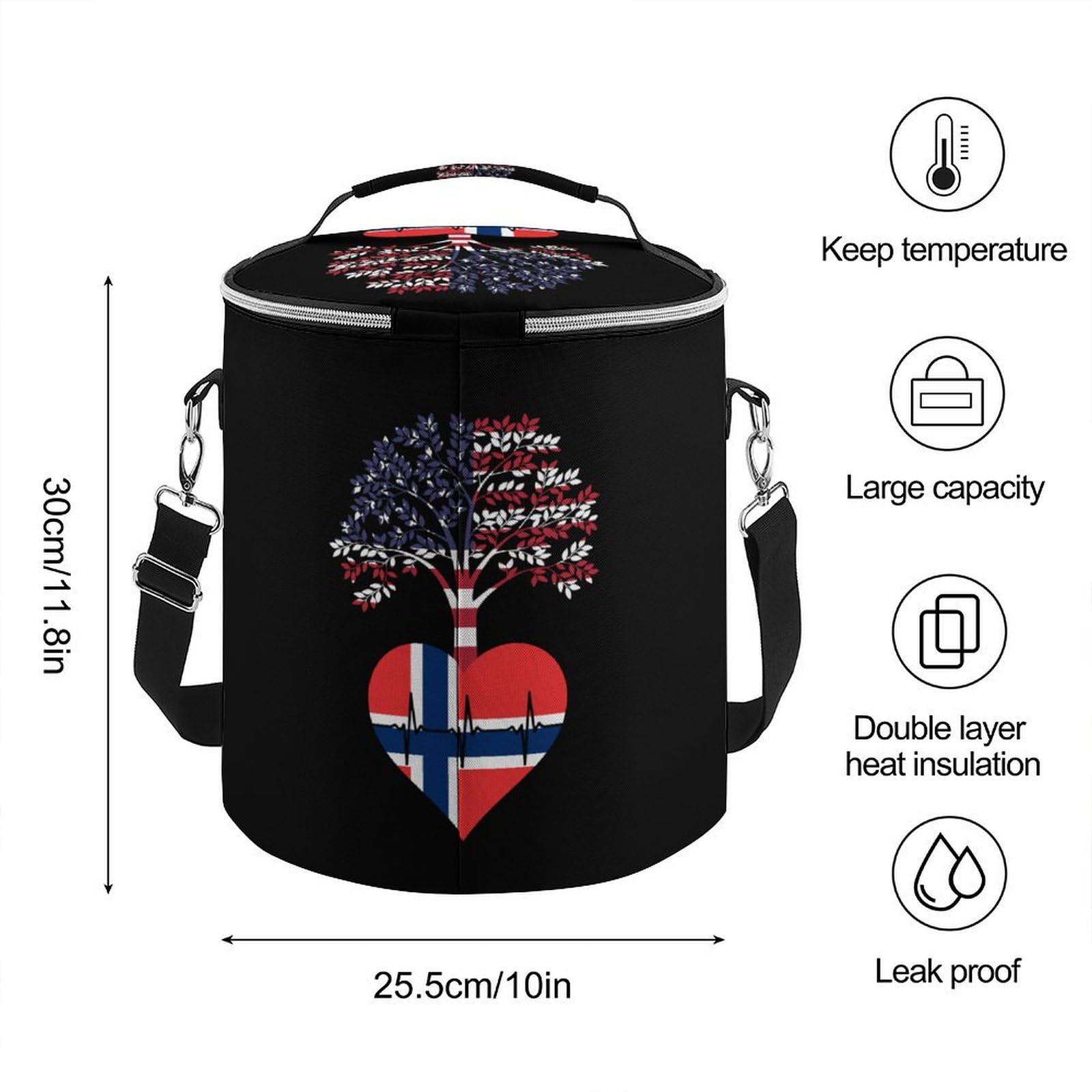 Norway US Insulated Cooler Bag with Handle - Portable Lunch Tote with Adjustable Shoulder Strap - Perfect for Picnics, Beach Trips, and Outdoor Adventures