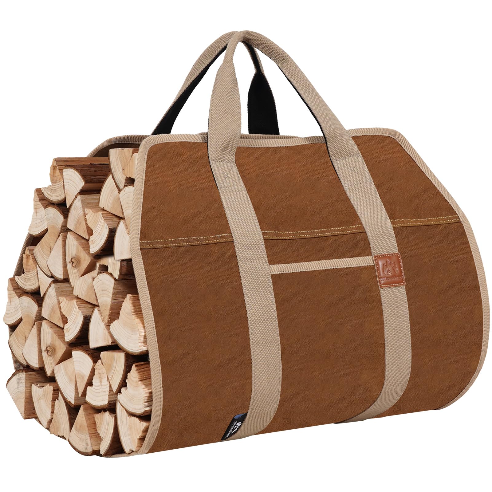 39×18 Inch Firewood Carrier with Handles - Heavy Duty Waxed Canvas Log Tote Bag | Waterproof Firewood Holder for Camping, Fireplace & Indoor Use | Rust-Resistant Wood Carrying Bag for Outdoor Adventures