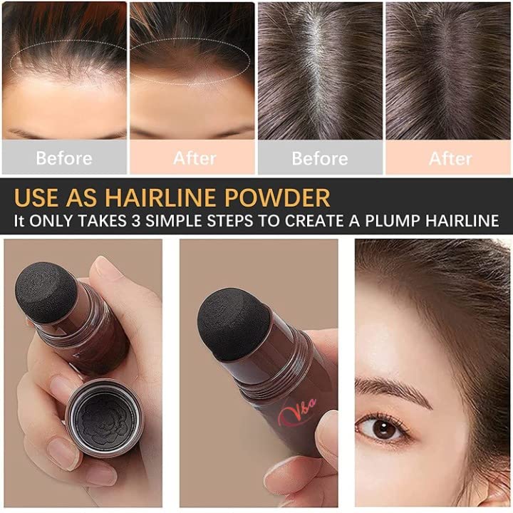 VBA Hair Shadow Powder & Hairline Powder Stick - Thinning Hair Concealer for Hair Loss, Root Touch-Up Powder to Cover Bald Spots & Hair Fall (Black, 178g) - Perfect for Daily Use, Travel & Quick Hairline Fixes