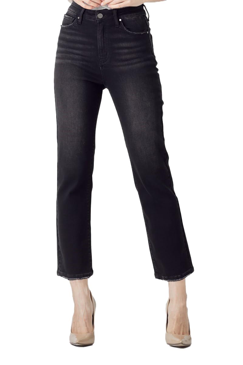 SALT TREE Risen Jeans - High Rise Crop Straight Jeans for Women | Stretch Denim Pants | Comfortable & Stylish | Perfect for Casual Outings, Work & Date Nights (RDP5250)