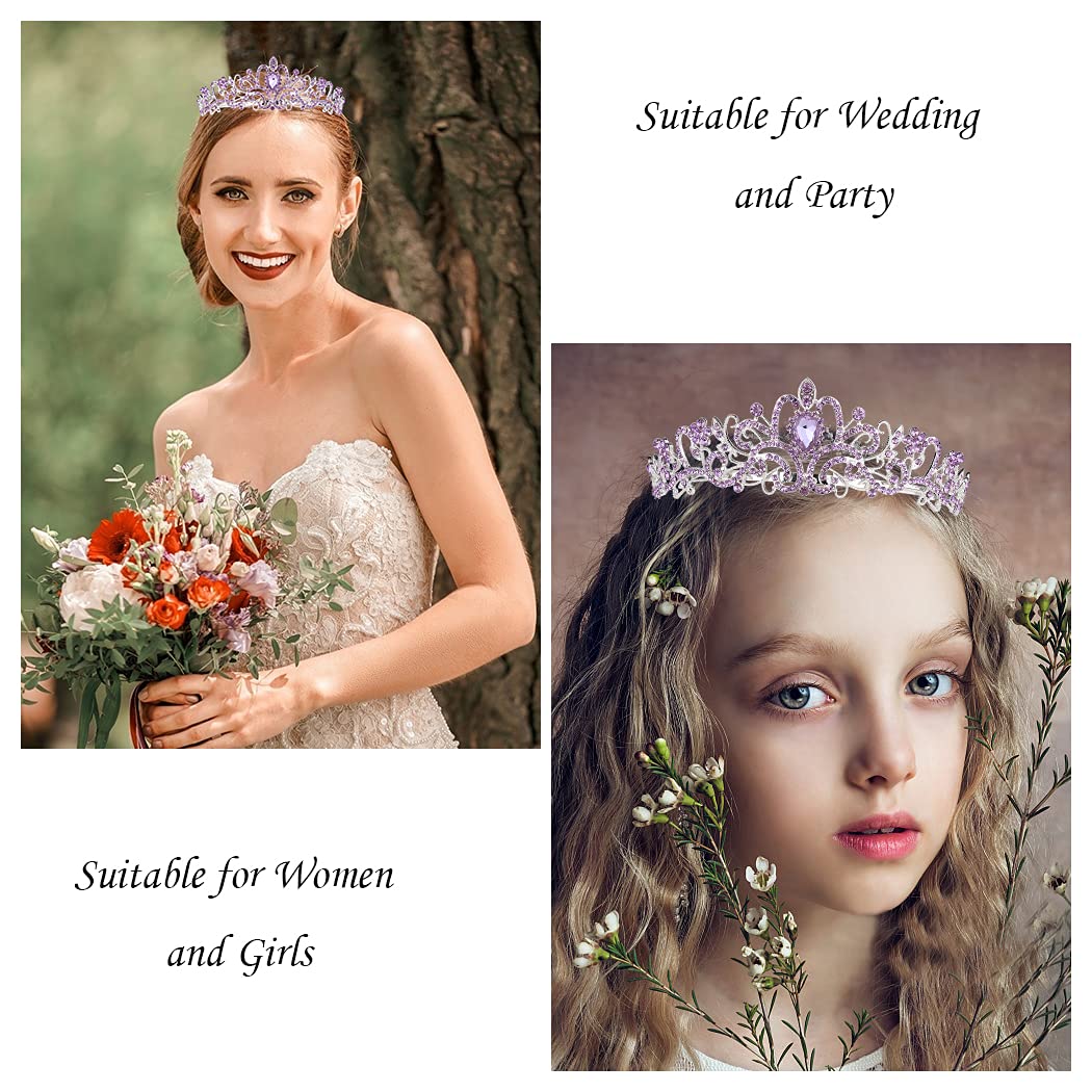 Elegant Silver Tiara for Women with Light Purple Crystals - Princess Crown with Combs for Girls, Bridal Wedding, Prom, Birthday Party Headpiece | Perfect for Weddings, Proms, Pageants, and Special Occasions