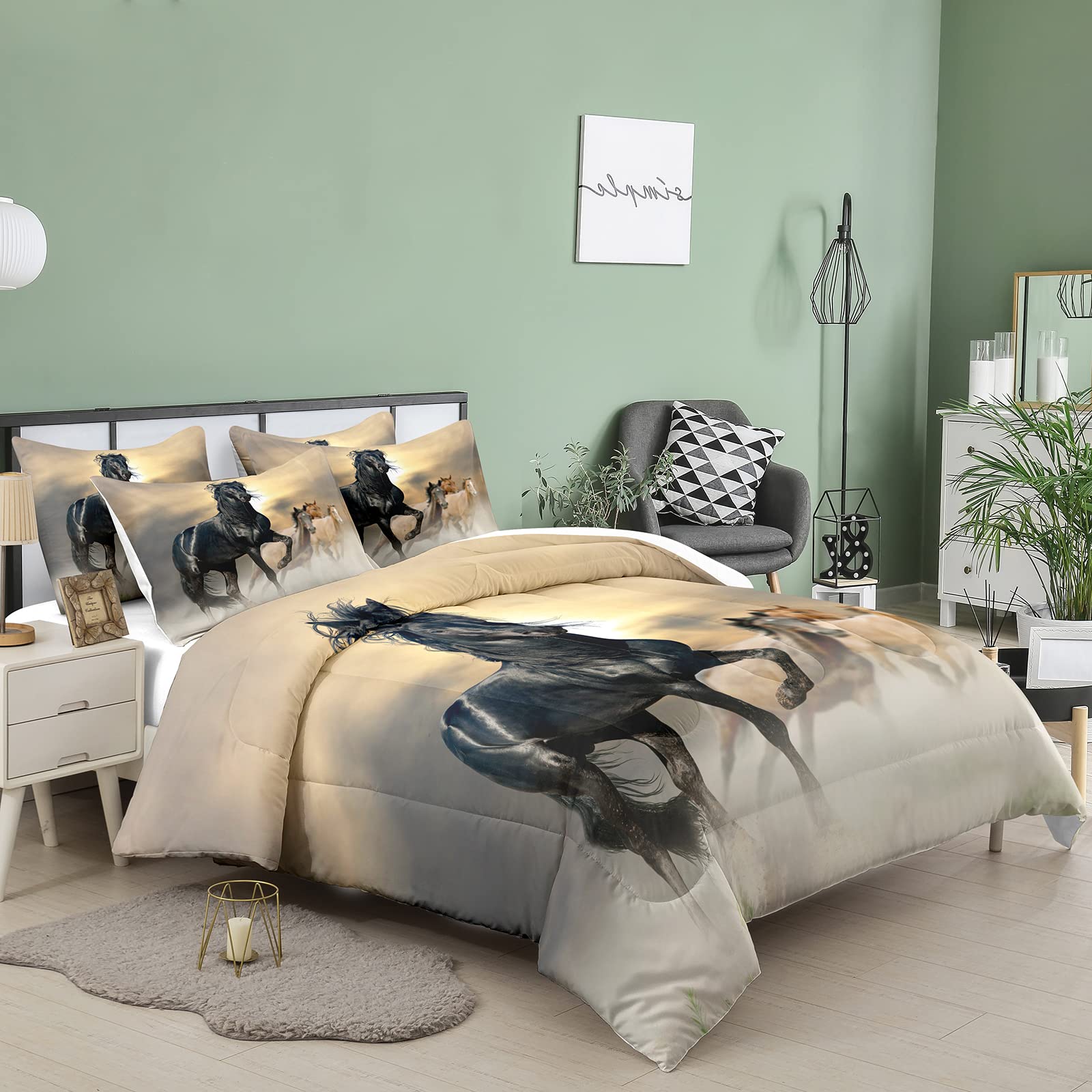Bodhi Horse Comforter Set Queen Size - 3D Animal Print Bedding for Kids, Boys & Girls - Includes 1 Comforter + 2 Pillowcases - Perfect for Nursery, Kids Room & Sleepovers (#4001)