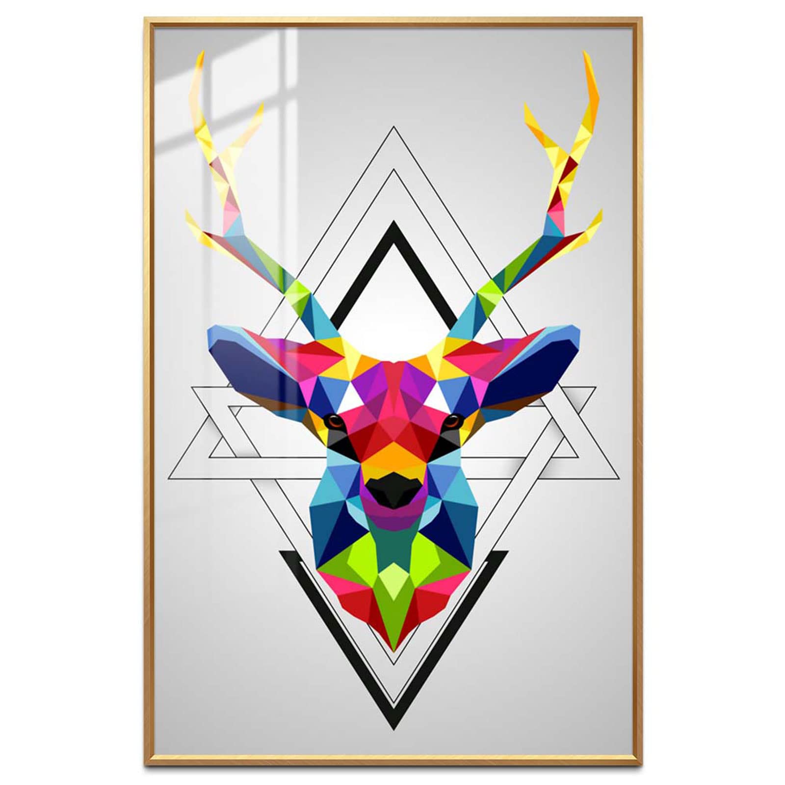Golden Framed Canvas Print Wall Art - Colorful Deer Pop Art Style Large-Scale Oil Painting (24x36in/60x90cm) for Living Room, Bedroom & Office Decor | Modern Home & Office Wall Art | Perfect for Contemporary Spaces & Gift Giving