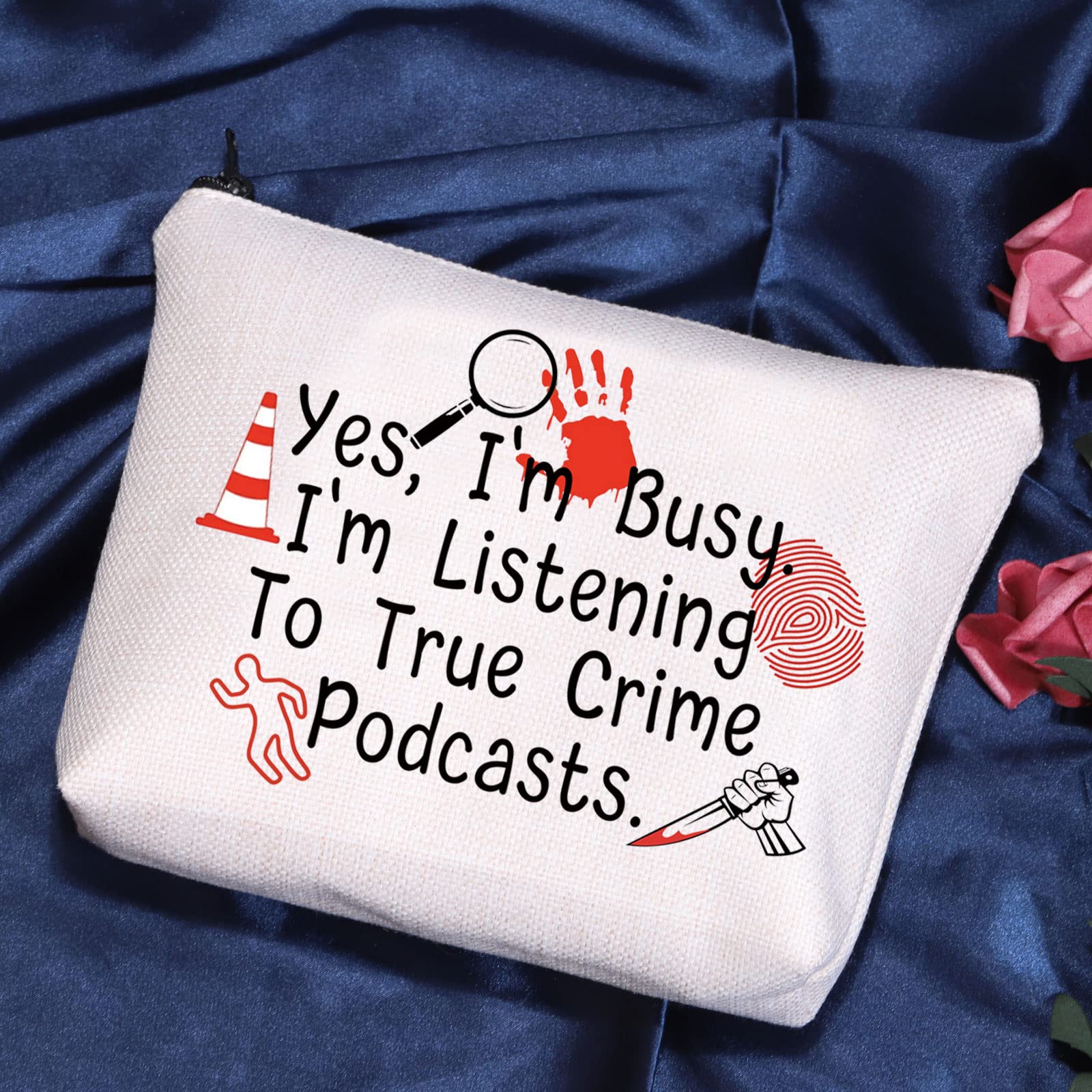 POFULL True Crime Podcast Makeup Bag - Crime Junkie Merch Gift for Podcast Lovers (Perfect for Cosmetics, Travel & True Crime Enthusiasts)
