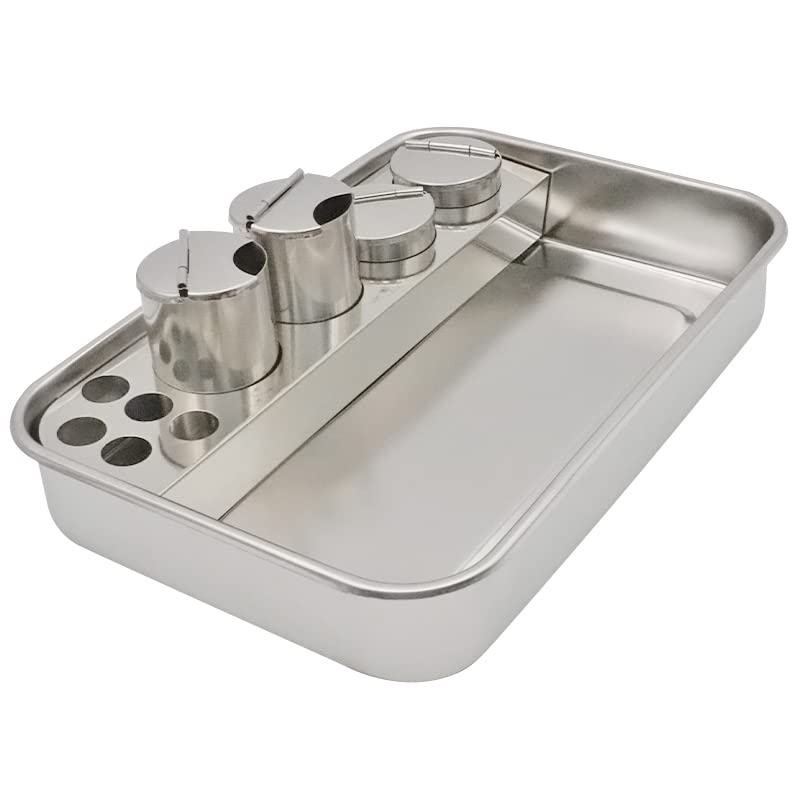 Stainless Steel Dental Tool Tray with 4 Bottles - Dentist Instrument Storage Box for Oral Material Organization - Professional Dental Lab Equipment for Dentists, Clinics & Home Use