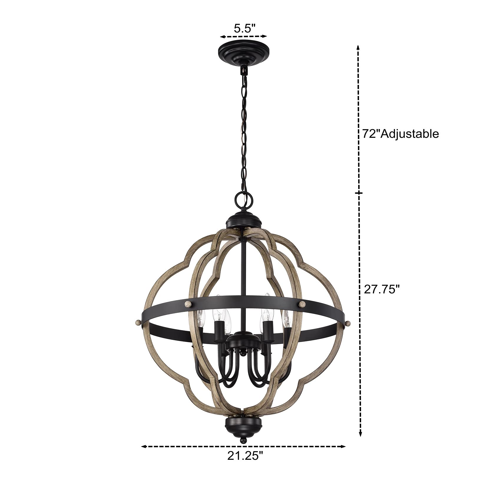 Farmhouse 6-Light Black Globe Chandelier - 21 Inch Kitchen Island Pendant Light for Dining Room, Living Room, Entryway & Foyer - Rustic Ceiling Lighting Fixture for Home Decor & Modern Farmhouse Style
