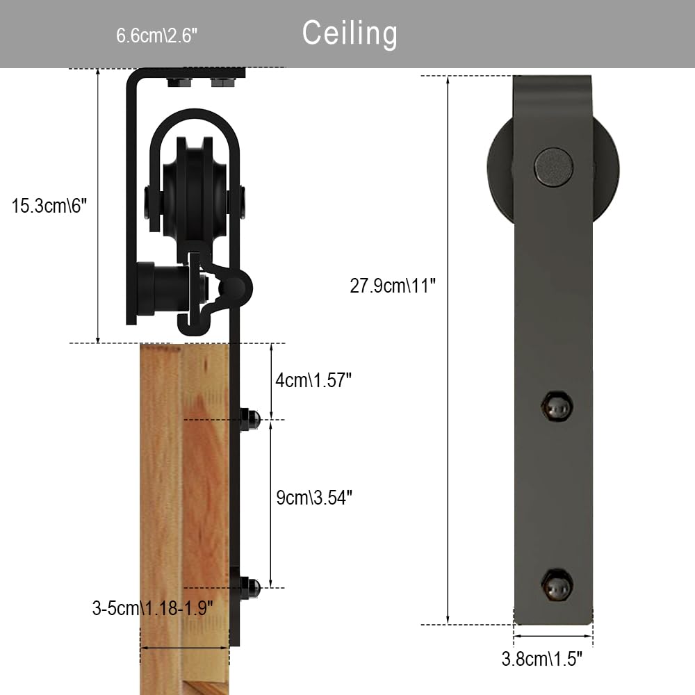 5FT Ceiling Mount Sliding Barn Door Hardware Kit - Heavy Duty Closet Rail System with Roller Brackets for Wooden Doors | Perfect for Bedroom, Closet & Loft Spaces