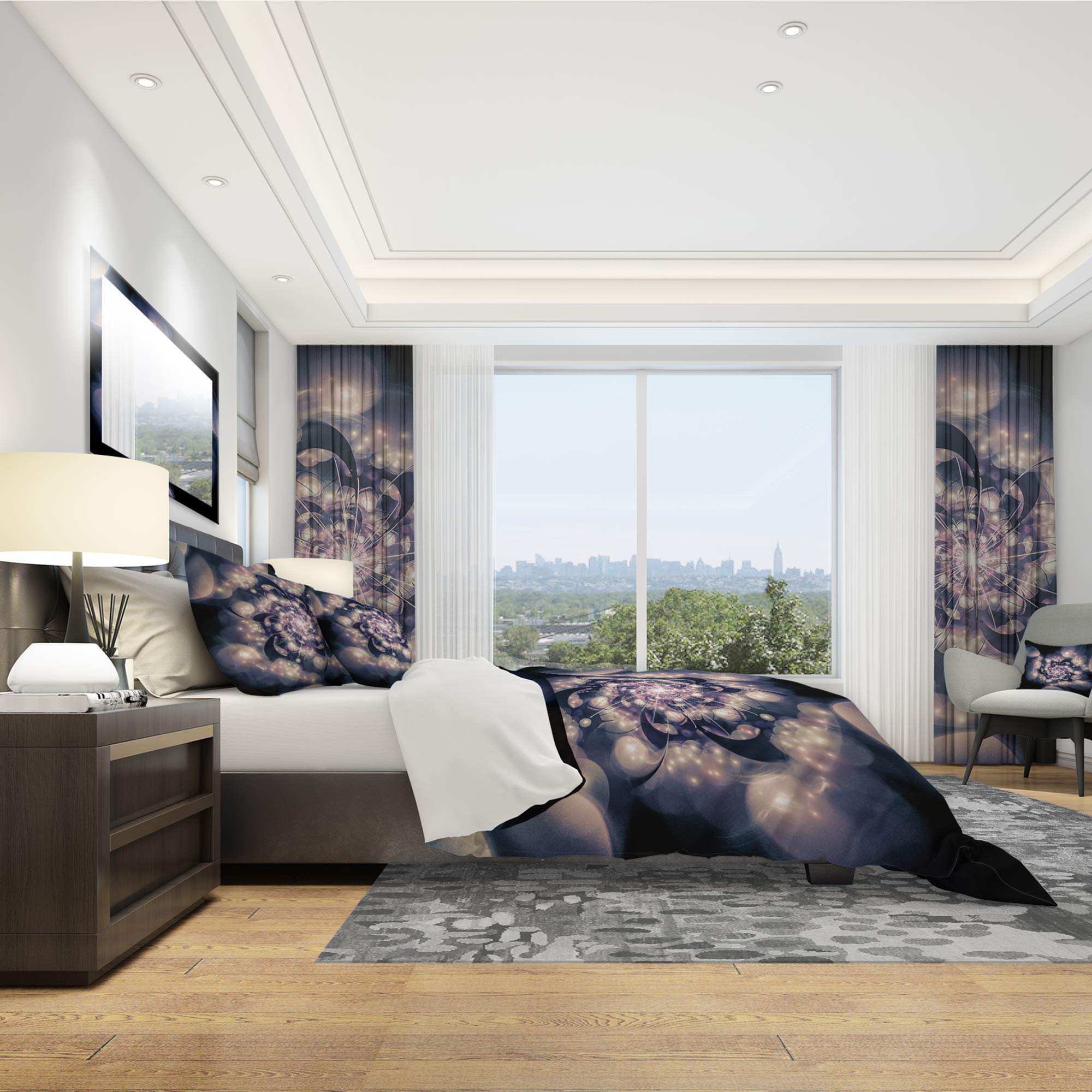 Black White Fractal Floral King Duvet Cover Set - 3 Piece Coastal & Nautical Bedding for All Seasons | Perfect for Beach House, Master Bedroom & Guest Room Decor