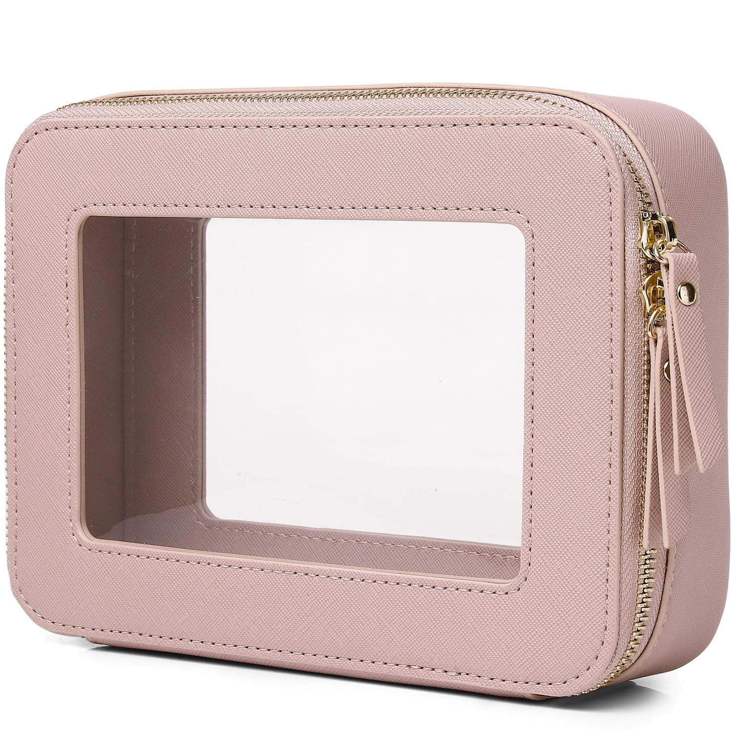 Clear Makeup Bag for Women Waterproof Travel Cosmetics Toiletries Case Portable Makeup Organizer with Zipper Pink Medium Size for Gym Beach Vacation