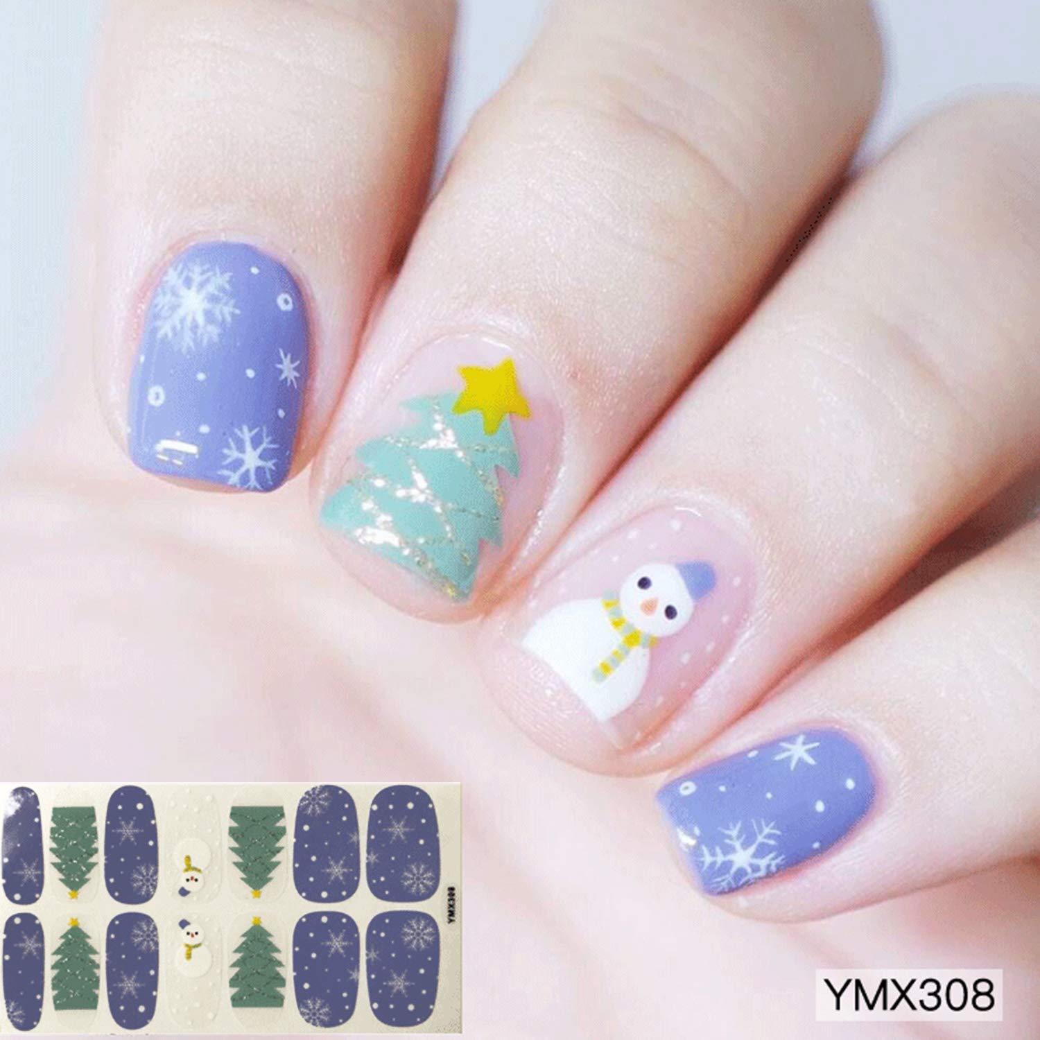 EBANKU Christmas Full Nail Stickers - 8 Sheets Holiday Nail Art Decals with Adhesive & 1 Nail Buffer File | Perfect for Christmas Parties, Gift Giving & DIY Manicures