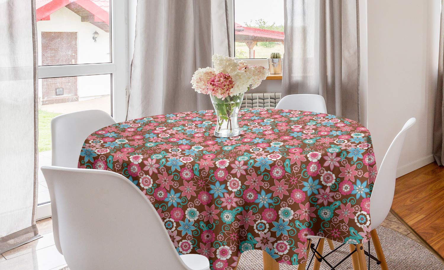 Ambesonne Floral Round Tablecloth 60