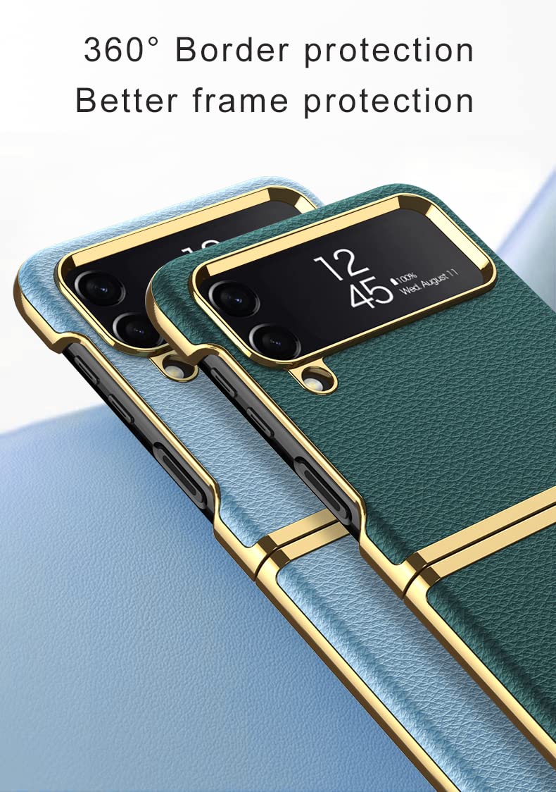 Premium SHIEID Leather Galaxy Z Flip 4 Case - Electroplate Protective Cover for Samsung Galaxy Z Flip 4 5G (Dark Green) | Slim Fit, Shockproof Design for Everyday Use & Travel Protection