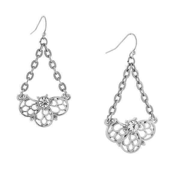 1928 Vintage Crystal Filigree Drop Earrings - Elegant Linking Chain Dangle Earrings for Women | Perfect for Weddings, Parties & Special Occasions