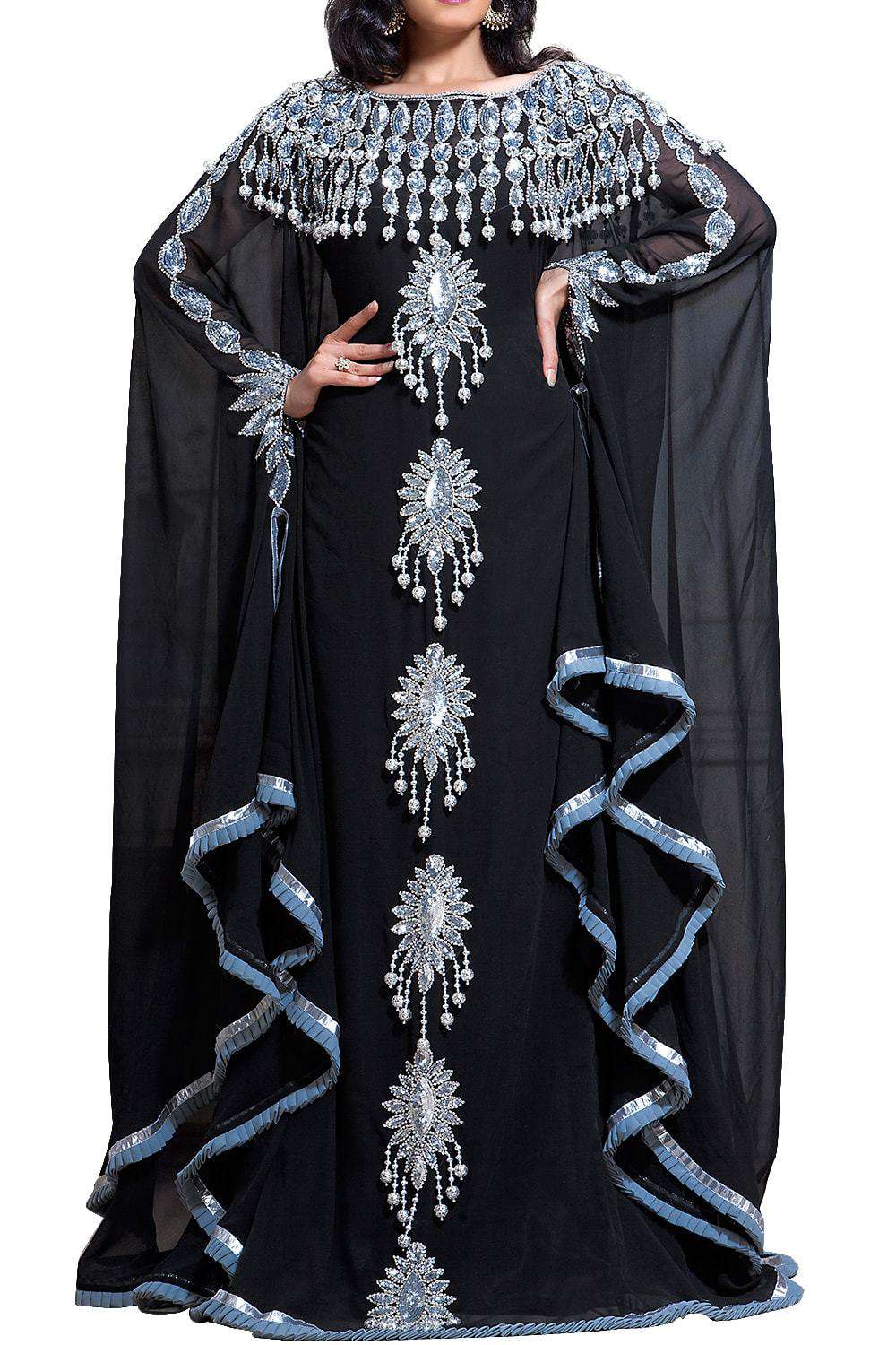 Elegant Black Georgette Plus Size Islamic Wedding Kaftan Dress for Brides & Special Occasions - Modest Muslim Abaya for Ceremonies & Evening Events