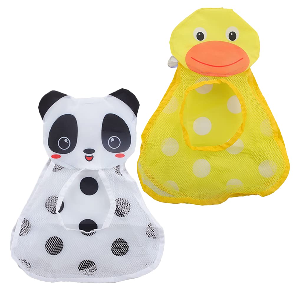 FOMIYES 2-Pack Mesh Bath Toy Organizer with Cute Panda Duck Design - Waterproof Bathtub Toy Storage Bag, Wall Hanging Shower Caddy for Kids Bath Toys - Perfect for Bath Time Organization and Nursery Decor